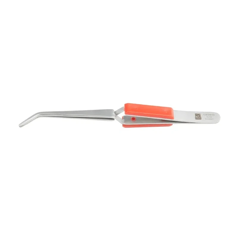 RS PRO Stainless Steel Bent Serrated Tweezer, Reverse Action, 165mm Anti-Magnetic Anti-Acid 136-9809