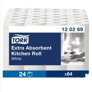 Tork Kitchen Roll Paper Towel Roll, 15.4 m x 230 mm, 2 Ply, 64 Sheets, White, Model 120269