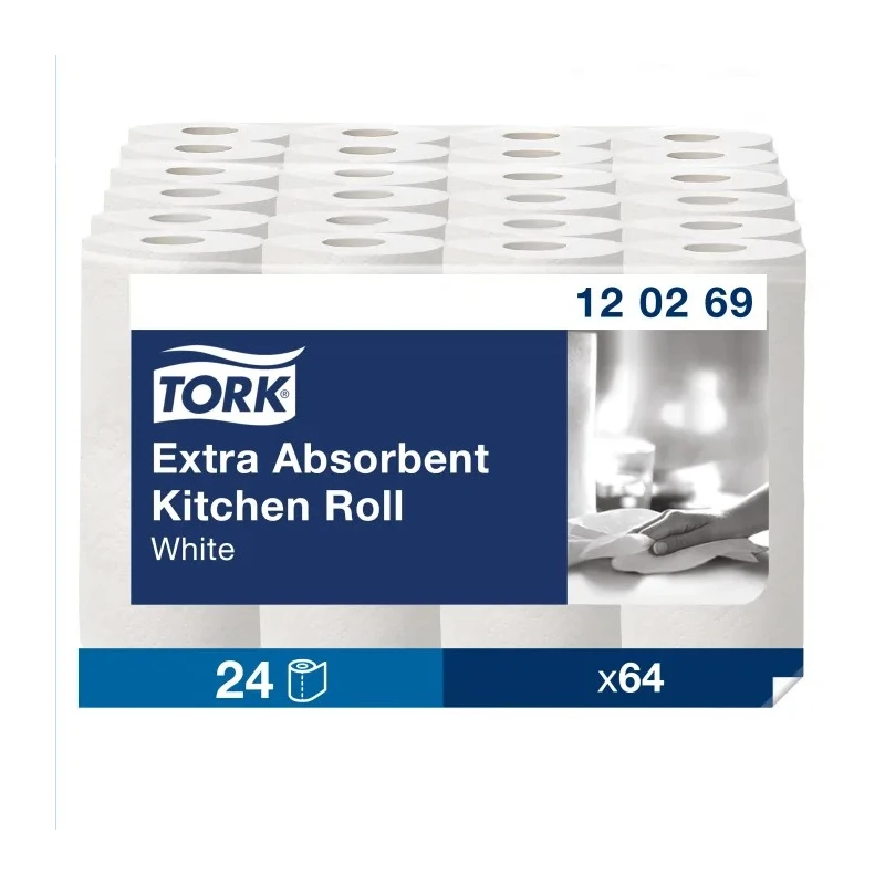Tork Kitchen Roll Paper Towel Roll, 15.4 m x 230 mm, 2 Ply, 64 Sheets, White, Model 120269