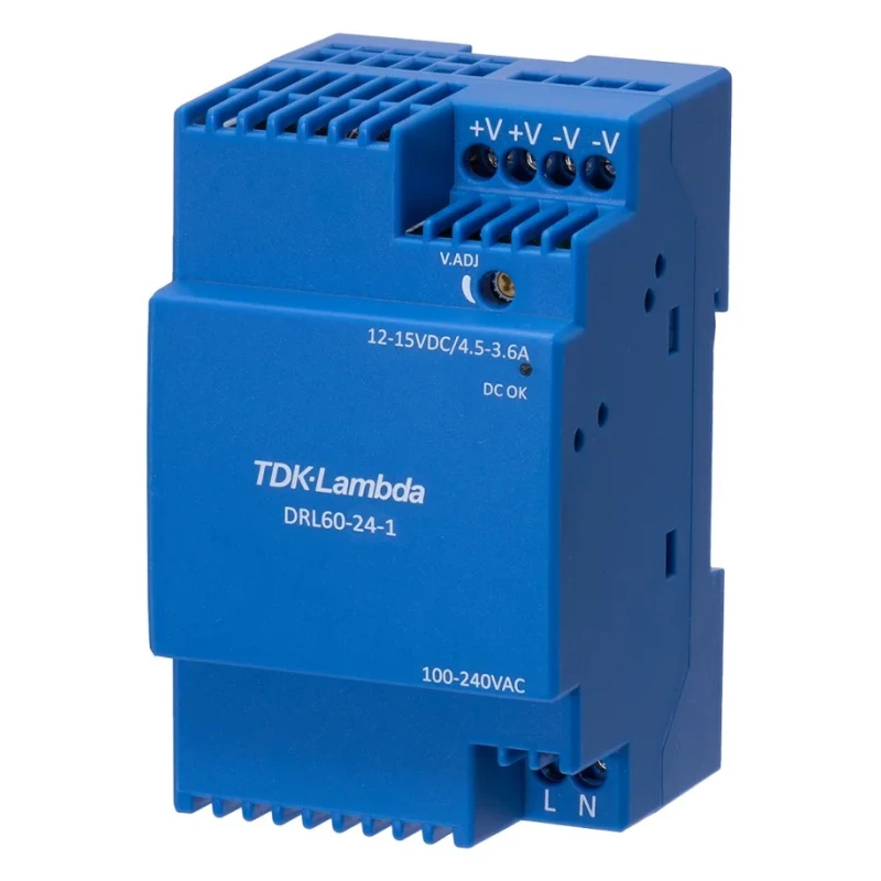 TDK-Lambda DRL-60-12-1 Switched Mode DIN Rail Power Supply 60 W, Input 85–264 V AC, 12 V DC 4 A Output