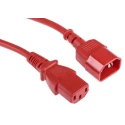 RS PRO Straight to Straight Power Cord, 2 m, 250V, 6A, Red PVC, IEC C13 to C14, 137-3345
