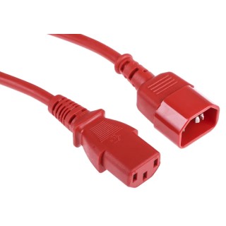 RS PRO Straight to Straight Power Cord, 2 m, 250V, 6A, Red PVC, IEC C13 to C14, 137-3345
