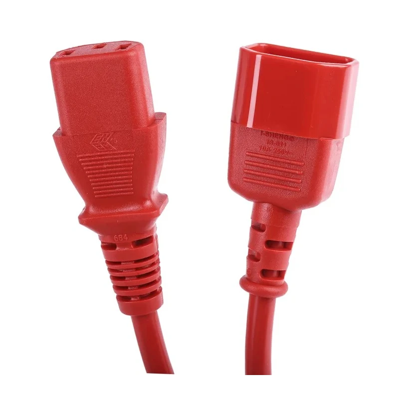 RS PRO Straight to Straight Power Cord, 2 m, 250V, 6A, Red PVC, IEC C13 to C14, 137-3345