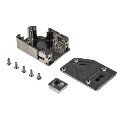 TE Connectivity Zinc Angled D-Sub Backshell Strain Relief, Full Metal Shell, Quick Lock, Strain Relief, Silver 1-2308319-1