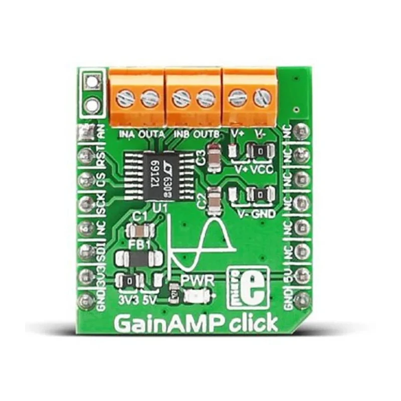 MikroElektronika GainAMP Click Programmable Gain Amplifier MikroBus Click Board for Dynamic Gain Changing MIKROE-2555