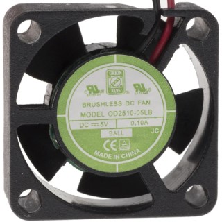 RS PRO OD2510 Series Axial Fan 5V DC, 3.1 m³/h, 500 mW, 100 mA, Square, Ball Bearing, IP55 25x25x10 mm 144-2027