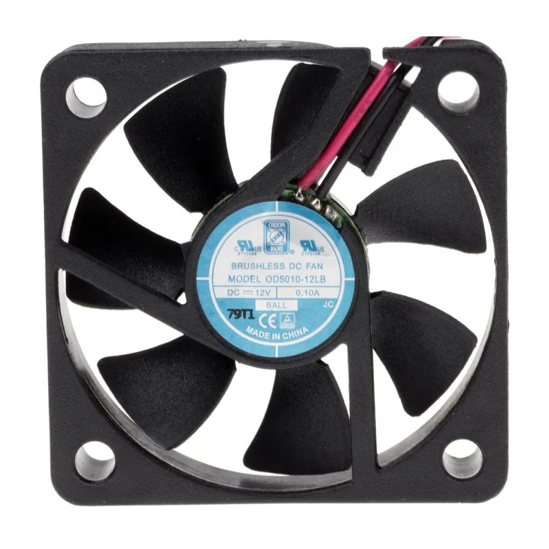 RS PRO OD5010 Series Axial Fan 12V DC, 15.3 m³/h Airflow, 960 mW Power, 80 mA Max, 50x50x10.5 mm, Ball Bearing 144-2049