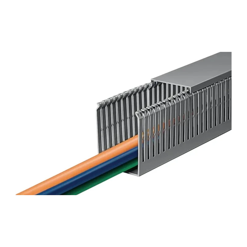 HellermannTyton Cable Trunking HTWD-PN-60X100-PVC-GY Grey Wide Slot 60mm x 100mm x 2m PVC Self-Extinguishing W60mm