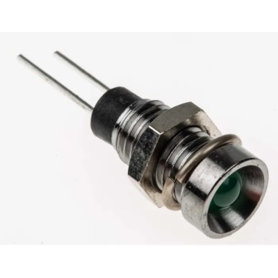 Bulgin Green Panel Mount LED Indicator 2.1V Lead Wire Recessed Bezel Silver DX1116/GN