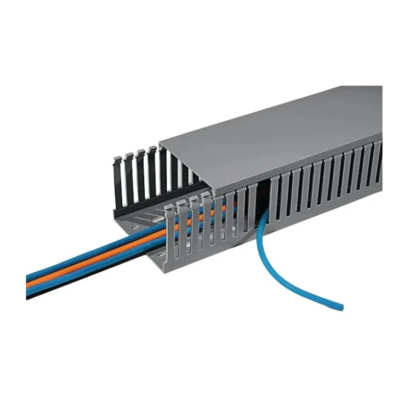 HellermannTyton Open Slot Cable Trunking, PVC, Grey, 50mm Width, 100mm Depth, 2m Length, HTWD-PD-50X100-PVC-GY W50mm