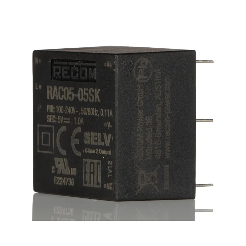 Recom Switching Power Supply, 5V DC, 5W, Through-Hole, 1A Output, 264V AC Max, RAC05-05SK
