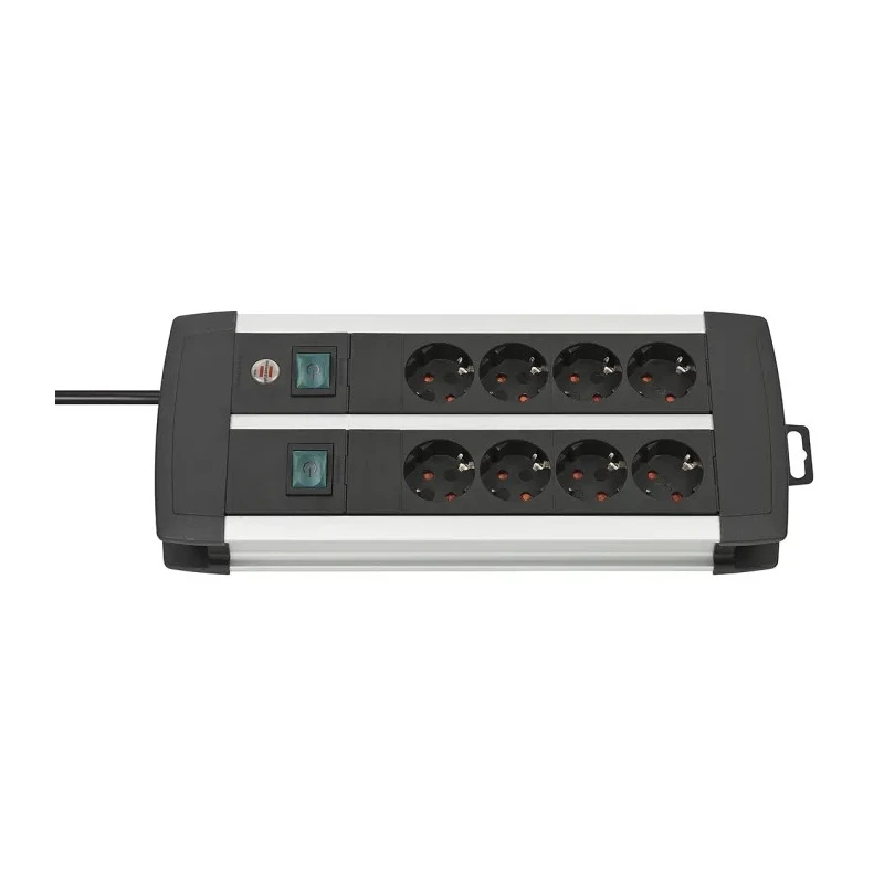 Brennenstuhl 3 m 8-Socket Extension Lead IP20, Surge Protection, Aluminium/PVC, Type F Schuko, 16A, Switchable