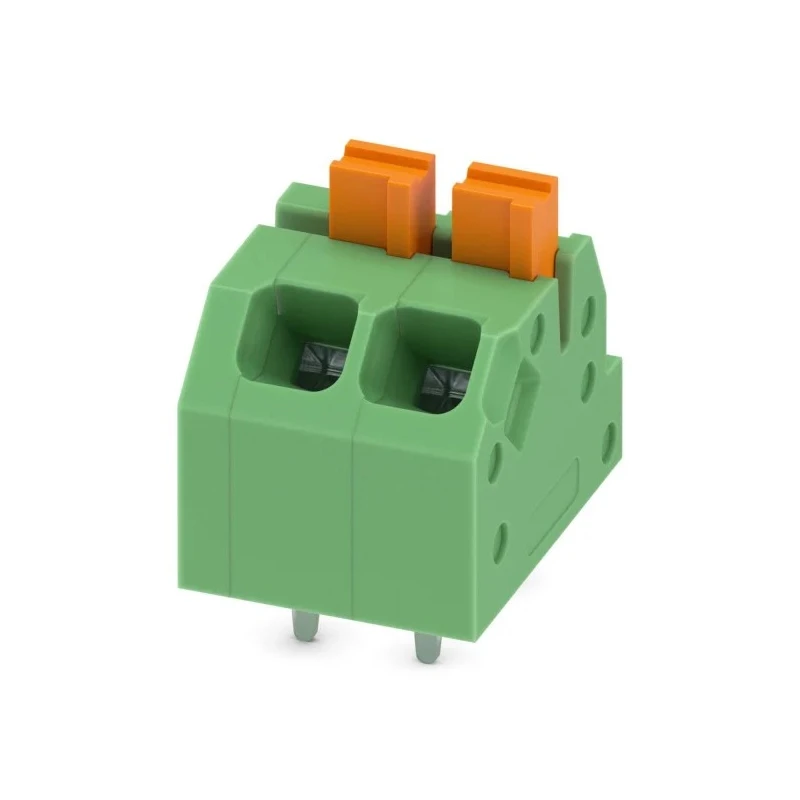 Phoenix Contact SPTAF 1/2-3.5-EL Series Angled Wave Soldering Mount PCB Terminal Block, 2 Contacts, 3.5 mm Pitch 1862042