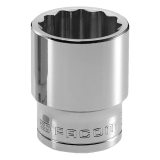 Facom 1/2 Inch Drive Standard Socket, 11 mm Size, Chrome Vanadium Steel, 9 mm Overall Length, Square Drive S.11