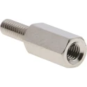 RS PRO M3 Hex Standoff, Male/Female, Brass, 10 mm Body, 8 mm Stud, Nickel Plated, 606-686