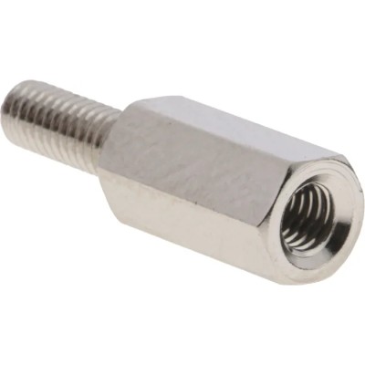 RS PRO M3 Hex Standoff, Male/Female, Brass, 10 mm Body, 8 mm Stud, Nickel Plated, 606-686
