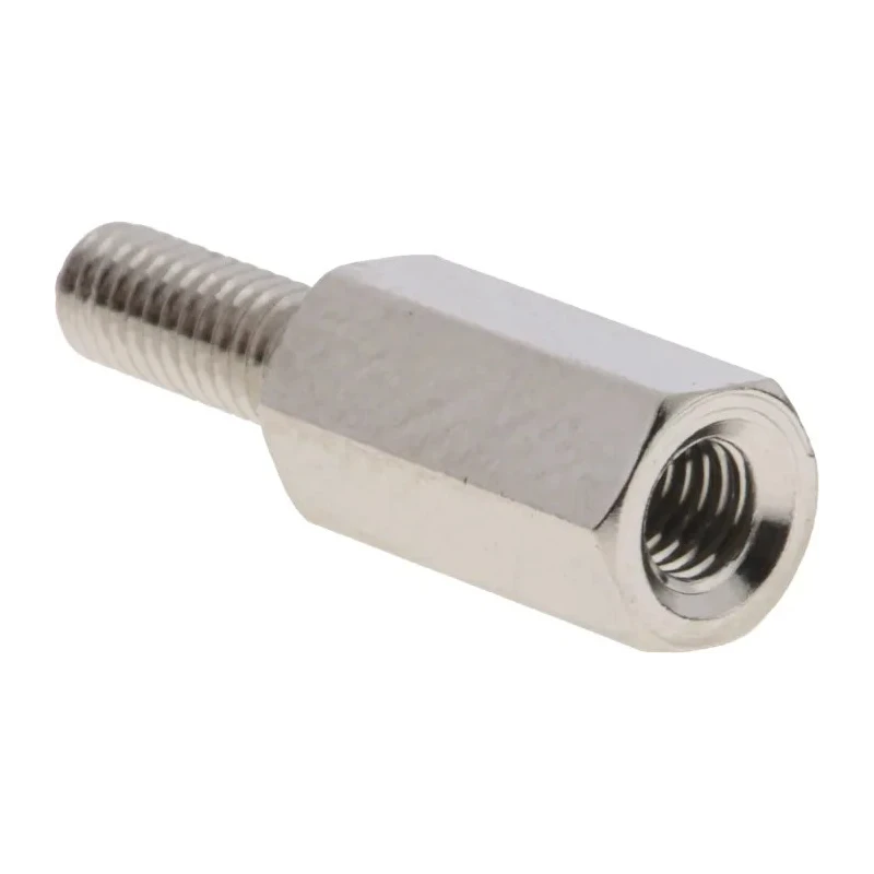 RS PRO M3 Hex Standoff, Male/Female, Brass, 10 mm Body, 8 mm Stud, Nickel Plated, 606-686