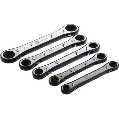 RS PRO 5-Piece Ratchet Spanner Set Chrome Vanadium Steel 7 x 8 mm to 15 x 17 mm 606-945