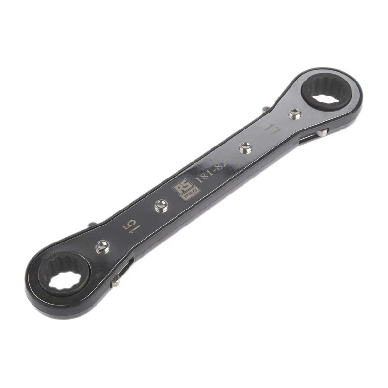 RS PRO 5-Piece Ratchet Spanner Set Chrome Vanadium Steel 7 x 8 mm to 15 x 17 mm 606-945