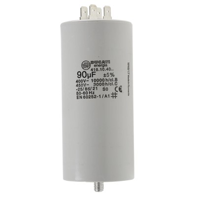 Ducati Energia Film Capacitor Class C, 90μF, 450V AC, Stud Mount, ±5% Tolerance 4.16.10.40.64