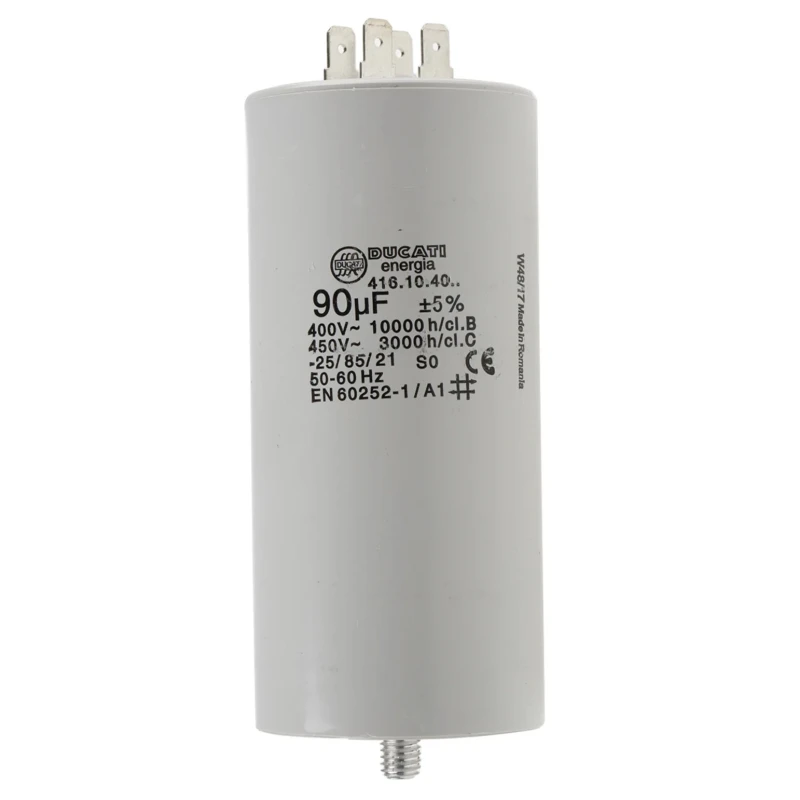 Ducati Energia Film Capacitor Class C, 90μF, 450V AC, Stud Mount, ±5% Tolerance 4.16.10.40.64