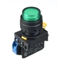 Idec YW Series Illuminated Push Button Switch, Panel Mount, Green, 22 mm Cutout, SPST, IP65 YW1L-A2E10Q4G
