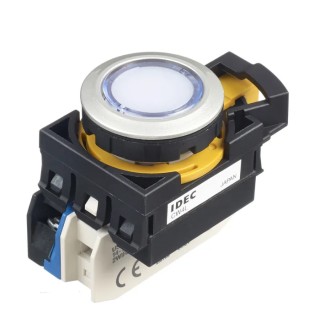 Idec CW4L-M1E10QM4PW Illuminated Push Button Switch, Momentary, 22 mm Panel Cutout, SPST, White LED, IP65