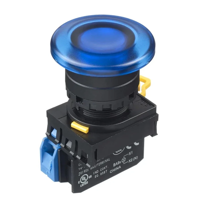 Idec YW Series Illuminated Push Button Switch, Panel Mount, 22 mm Cutout, Blue, SPST, IP65, YW1L-A4E10QM3S
