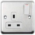 MK Electric 13A Silver 1 Gang Plug Socket, Type G, Screwless, Neon Indicator, Steel, K2958BSS