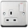 MK Electric 13A Silver 1 Gang Plug Socket, Type G, Screwless, Neon Indicator, Steel, K2958BSS