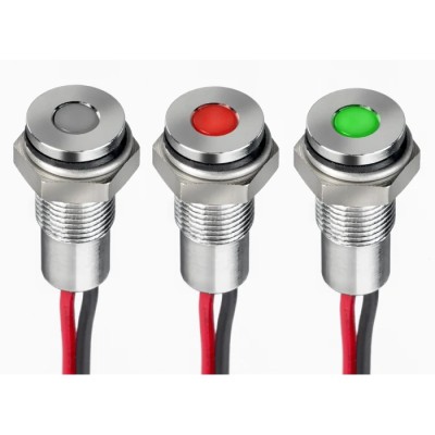 RS PRO Red Flush Panel Mount Indicator 21.6V DC – 26.4V DC Lead Wire Termination IP67 Silver Bezel 171-3792