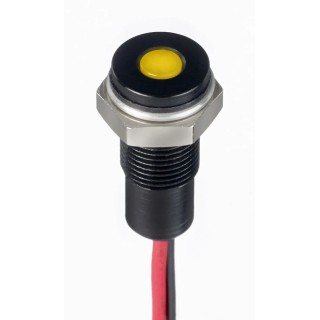 RS PRO Yellow Panel Mount Indicator 10.8–13.2V DC 20mA IP67 Flush Lead Wire 171-3824