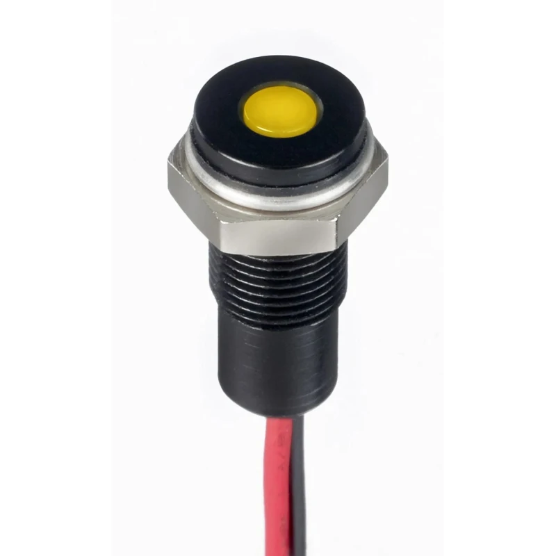 RS PRO Yellow Panel Mount Indicator 10.8–13.2V DC 20mA IP67 Flush Lead Wire 171-3824