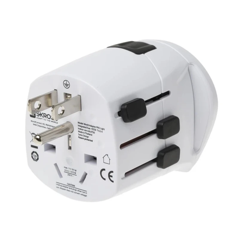 SKROSS Travel Adapter, World Dual USB, Australia, USA, Switzerland, UK, Pro Light, 250V, 6.3A, 1575W SKR-0084