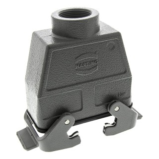 HARTING Han B Heavy Duty Power Connector Hood, 2 Lever, IP65, Die Cast Aluminium, 16B, Top Cable Entry, 09300160730