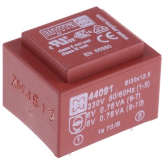 Myrra PCB Transformer 6 V AC 2 Output Through Hole, 1.5 VA, Model 44091
