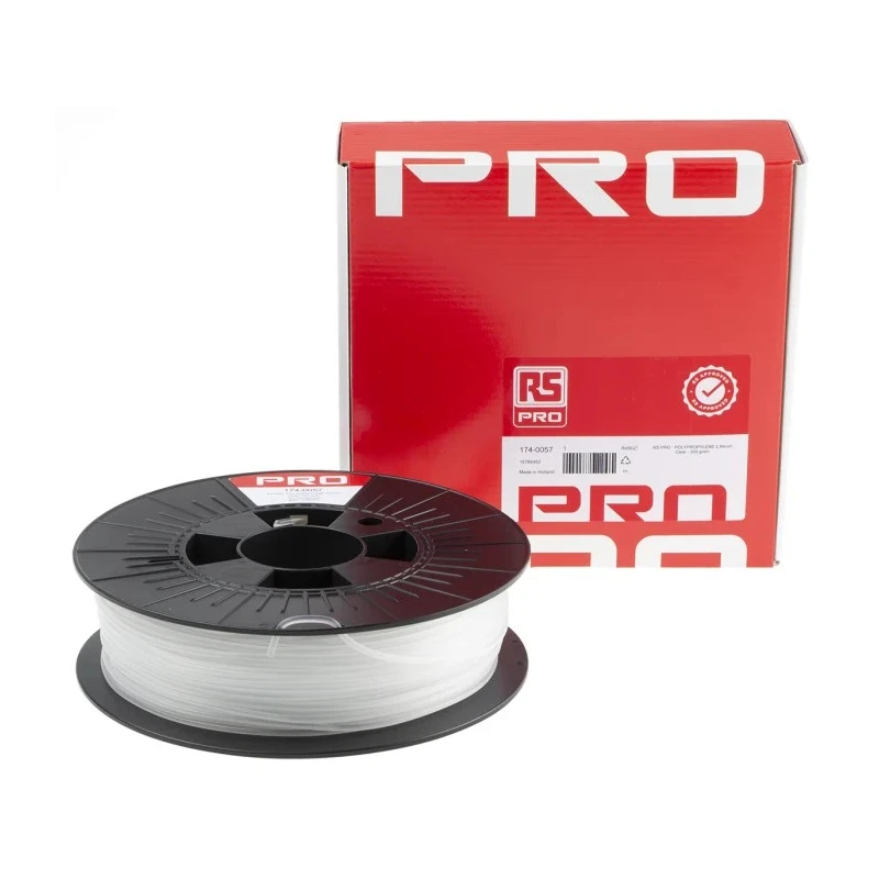 RS PRO 2.85 mm Transparent Polypropylene 3D Printer Filament, 500 g, FDM, 174-0057