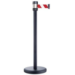 RS PRO Black Strap Post with Red and White Retractable Tape, Polypropylene/Steel, 2.1 m, 174-5973