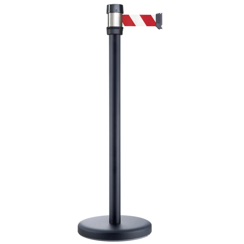 RS PRO Black Strap Post with Red and White Retractable Tape, Polypropylene/Steel, 2.1 m, 174-5973