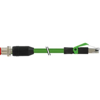 RS PRO Ethernet Cable 2 m Shielded Polyurethane M12 Male to RJ45 Green 60V 