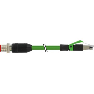 RS PRO Ethernet Cable 2 m Shielded Polyurethane M12 Male to RJ45 Green 60V 