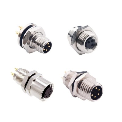 Norcomp Circular Connector 4 Contacts Panel Mount M8 Plug Male IP67 5A 125V Brass-Nickel Plated Thermoplastic 855-004-103R004
