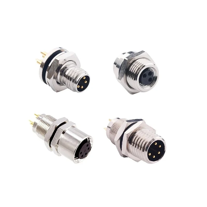 Norcomp Circular Connector 4 Contacts Panel Mount M8 Plug Male IP67 5A 125V Brass-Nickel Plated Thermoplastic 855-004-103R004