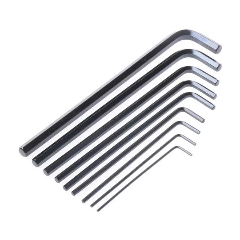 RS PRO 9 Piece L-Shaped Imperial Hex Key Set, Long Arm, Chrome Vanadium Steel, Black Finish 663-358