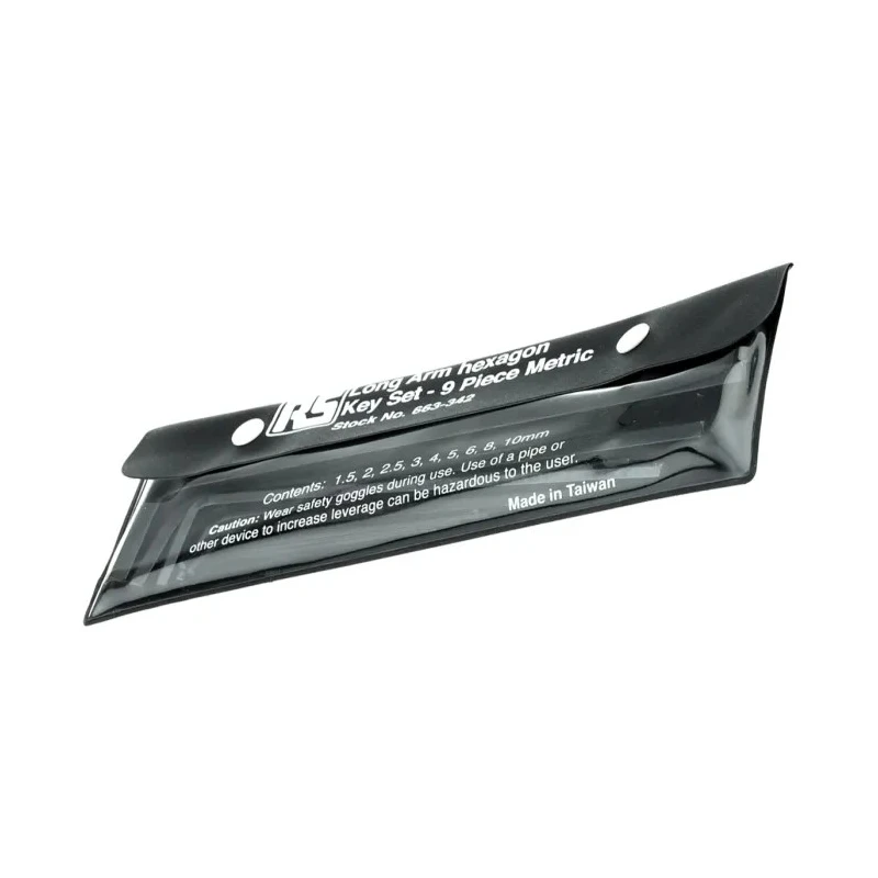 RS PRO 9 Piece L Metric Hex Key Set Chrome Vanadium Steel, Long Arm, Black Finish 663-342