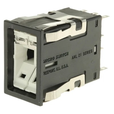 Honeywell AML Series Push Button Switch, Front Panel Mount, Black, 2PDT, IP67, Rectangular, Momentary AML21GBA2AD
