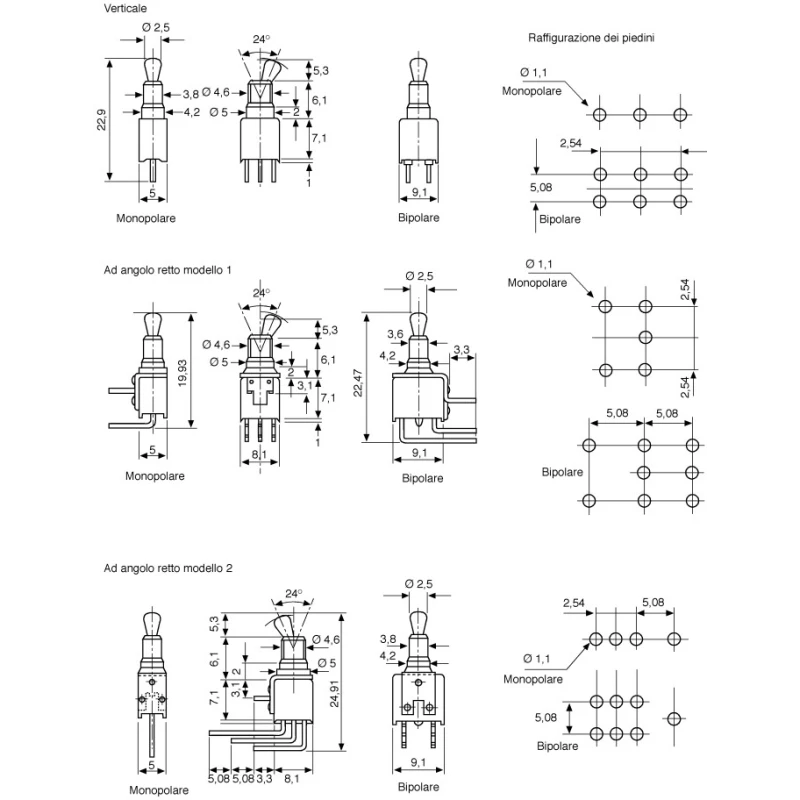 APEM Toggle Switch PCB Mount SPDT On-Off-On Through Hole Terminal 20V AC/DC TL39P0050