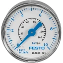 Festo Pressure Gauge 10 Bar, 40 mm Dial, R 1/8 Threaded, Brass Connection, Polybutylene Terephthalate Case MA-40-10-1/8-EN