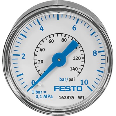 Festo Pressure Gauge 10 Bar, 40 mm Dial, R 1/8 Threaded, Brass Connection, Polybutylene Terephthalate Case MA-40-10-1/8-EN