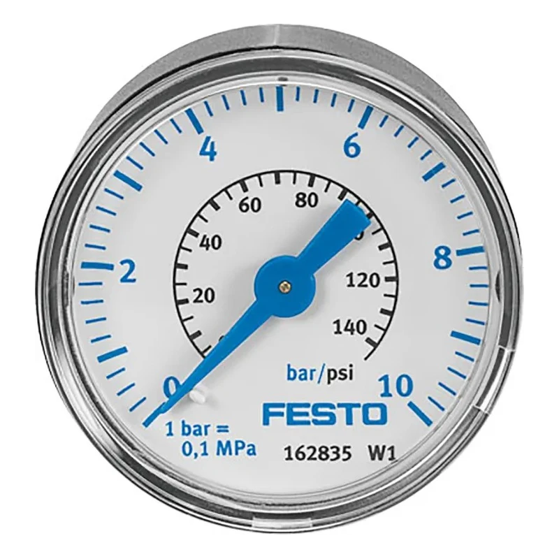Festo Pressure Gauge 10 Bar, 40 mm Dial, R 1/8 Threaded, Brass Connection, Polybutylene Terephthalate Case MA-40-10-1/8-EN